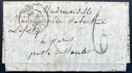 MARQUE POSTALE METZ MOSELLE POUR PARIS / 1845 / LAC / TAXE 6 - 1801-1848: Vorläufer XIX