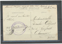 CACHET MILITAIRE -SOTTEVILLE LES ROUEN-C P -FRAPPE TB-DOUBLE CERCLE VIOLET -34 Mm-SERVICE DES CHEMINS DE FER /SOTTEVILLE - Guerra Del 1914-18