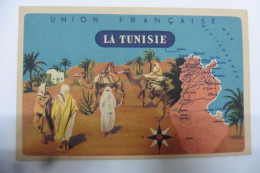 Chromo Lion Noir - Union Française - La Tunisie - Carte Chameaux Désert Palmiers - Autres & Non Classés