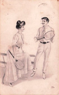 Illustrateur Signé Karl Jozsa - Sports -  - TENNIS - Homme Et Femme Au Tennis - 1903 - Autres & Non Classés