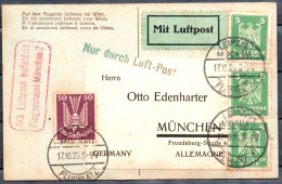Carte Postale De Poste Aérienne De Leipzig à Munich De 1923 "A L'aérodrome Jedlesee à Vienne" - Altri & Non Classificati