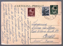 INTERO POSTALE DA 60 CENT. + 40 CENT + £2 - VIAGGIATO NEL 1946 DA GORIZIA A CORATO  (INT672) - 1946-60: Marcophilia