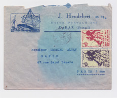 Enveloppe Afrique Occidentale Française Timbres 3F Et 5F  Dakar Sénégal J Heudebert Et Cie - Used Stamps