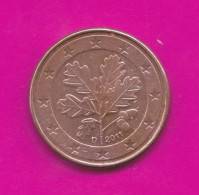 Germany, D 2011- 5 Euro Cent- Nickel Brass- Obverse Oak Leaf. Reverse Denomination- BB, VF, TTB, SS- - Alemania