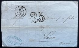 MARQUE POSTALE SECLIN NORD POUR LUCON VENDEE / 1851 / LAC / TAXE 25 DOUBLE TRAIT / DON - 1849-1876: Periodo Classico