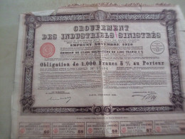 Ancienne Obligation GROUPEMENT DES INDUSTRIELS SINISTRES Novembre 1928 - Other & Unclassified