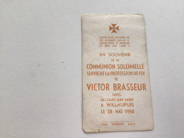 Ancien Faire-part De Communion (28/05/1950) Wuillaupuis Victor BRASSEUR - Kommunion Und Konfirmazion