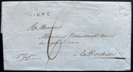 MARQUE POSTALE LORIENT POUR LA ROCHELLE / 1822 / LAC / TAXE 6 - 1801-1848: Précurseurs XIX