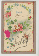 PRÉNOMS - BEE - Jolie Carte Fantaisie Gaufrée Fleurs Rose Myosotis Et Abeille Amitié Prénom JULES (embossed Card) - Firstnames
