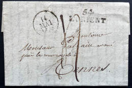 MARQUE POSTALE LORIENT POUR RENNES / 1828 / LAC / TAXE 4 - 1801-1848: Precursores XIX