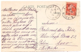 NANCY Mthe Et Mlle Carte Postale 10 C Semeuse Yv 138 Ob 4 10 1910 Daguin Jumelée Dest Lvov AUTRICHE - 1877-1920: Semi-Moderne