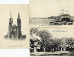 6 C.P. COCHINCHINE : Saigon-Port De Commerce-Saigon Entrée-Cathédrale-Caserne-Palais (Ligne Blanche Fictive) - Viêt-Nam