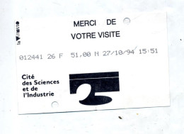 Ticket Entree Cite Des Sciences - Tickets D'entrée