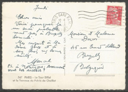 France - Cachet Paris Gare P.L.M. Départ Sur Carte Postale Vers Bruxelles - Spoorwegpost