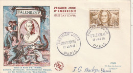 ///   FRANCE ///    PREMIER JOUR ---  FDC  --- D4ALEMBERT - 1950-1959