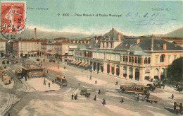 06 - Nice - Place Masséna Et Casino Municipal - Animée - Colorisée - Tramway - Correspondance - CPA - Oblitération Ronde - Places, Squares