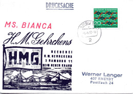 (L 6) Cachetumschlag "REEDEREI H.M.GEHRCKENS - MS. BIANKA - EF BRD TST 5.5.72 HAMBURG - Maritime