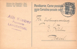 Langenthal Papeterie  Alb. Kleber  Firmen Gewerbestempel Besonderheiten - Stamped Stationery