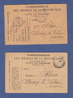 LOT DE 2 CARTES EN FRANCHISE - TROUPES EN OPERATIONS - 1916 1918 - Timbres De Franchise Militaire