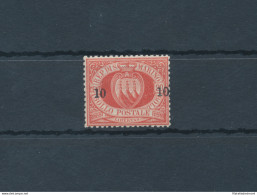 1892 SAN MARINO, N° 11 , 10 Cent Su 20 Cent Rosso - Certificato Di Garanzia Filatelia De Simoni - MNH** - Autres & Non Classés