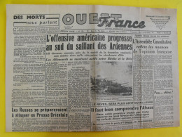 Journal Ouest France Du 3 Janvier 1945 Guerre De Gaulle épuration Ardennes Alsace Ramsay Grèce Leclerc Petiot  Angers - Otros & Sin Clasificación