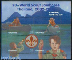 Grenada 2002 World Jamboree 4v M/s, Mint NH, Sport - Transport - Kayaks & Rowing - Scouting - Ships And Boats - Aviron