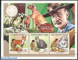 Central Africa 1999 SCOUTING 3V M/S, Mint NH, Nature - Sport - Cats - Dogs - Scouting - Centrafricaine (République)