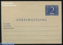 Netherlands 1953 New Address Card. 2c, ADRESWIJZIGING, Unused Postal Stationary - Brieven En Documenten