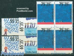 Netherlands 1988 Child Welfare 3v Blocks Of 4 [+], Mint NH, Art - Children Drawings - Unused Stamps