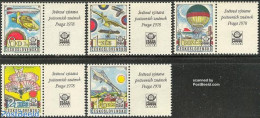 Czechoslovkia 1977 PHAHA/AVIATION 5V+TAB, Mint NH, Transport - Balloons - Aircraft & Aviation - Other & Unclassified