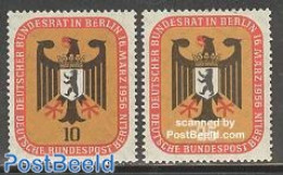 Germany, Berlin 1956 Federal Council 2v, Mint NH, History - Nature - Coat Of Arms - Bears - Nuevos