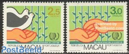 Macao 1985 International Youth Year 2v, Mint NH, Nature - Various - Birds - International Youth Year 1984 - Pigeons - Unused Stamps