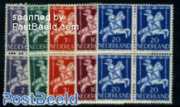 Netherlands 1946 Child Welfare 5v, Blocks Of 4 [+], Mint NH, Nature - Various - Horses - Fairs - Unused Stamps