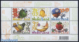 Netherlands 2004 Child Welfare 6v M/s, Mint NH, Nature - Sport - Fruit - Cycling - Fun Sports - Unused Stamps