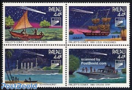 Palau 1985 Halleys Comet 4v [+], Mint NH, Science - Transport - Astronomy - Ships And Boats - Halley's Comet - Astrology