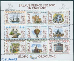 Palau 1990 Prince Lee Boo 9v M/s, Mint NH, Religion - Transport - Churches, Temples, Mosques, Synagogues - Balloons - .. - Iglesias Y Catedrales