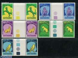 Suriname, Republic 1977 Child Welfare 5v Gutter Pairs With Colour, Mint NH, Nature - Animals (others & Mixed) - Birds .. - Surinam