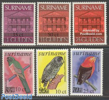 Suriname, Republic 1986 Definitives, Local Overprints 6v, Mint NH, Nature - Various - Birds - Banking And Insurance - Surinam