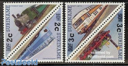 Suriname, Republic 1988 Railways Overprints 2x2v [:], Mint NH, Transport - Railways - Treni