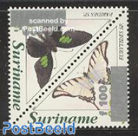 Suriname, Republic 1997 Butterflies Overprinted 2v (100g On 300g), Mint NH, Nature - Butterflies - Suriname