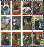 Suriname, Republic 2006 Monkeys 12v Sheetlet, Mint NH, Nature - Animals (others & Mixed) - Monkeys - Surinam