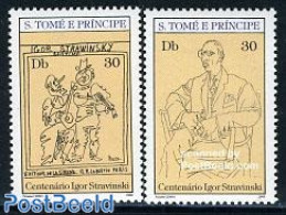 Sao Tome/Principe 1982 Strawinsky 2v, Mint NH, Performance Art - Music - Art - Pablo Picasso - Musik