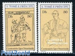 Sao Tome/Principe 1982 Strawinsky 2v, Mint NH, Performance Art - Music - Art - Pablo Picasso - Muziek