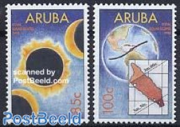 Aruba 1998 Solar Eclipse 2v, Mint NH, Science - Various - Astronomy - Maps - Astrología