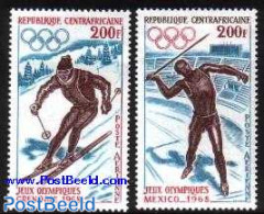 Central Africa 1968 Olympic Games 2v, Mint NH, Sport - Athletics - Olympic Games - Olympic Winter Games - Skiing - Atletismo