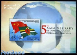 Dominica 2009 Diplomatic Relations With China S/s, Mint NH, History - Nature - Various - Flags - Birds - Maps - Geografia