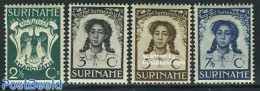 Suriname, Colony 1938 Slavery Abolishment 4v, Unused (hinged), History - Nature - Anti Racism - Women - Birds - Unclassified