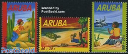 Aruba 2002 Child Welfare 3v, Mint NH, Nature - Animals (others & Mixed) - Birds - Cacti - Shells & Crustaceans - Turtles - Cactusses