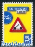 Suriname, Republic 2001 Traffic Sign (bridge 1v), Mint NH, Sport - Transport - Cycling - Traffic Safety - Art - Bridge.. - Radsport