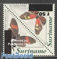 Suriname, Republic 1996 Butterflies Overprinted 2v (50g On 250g), Mint NH, Nature - Butterflies - Surinam